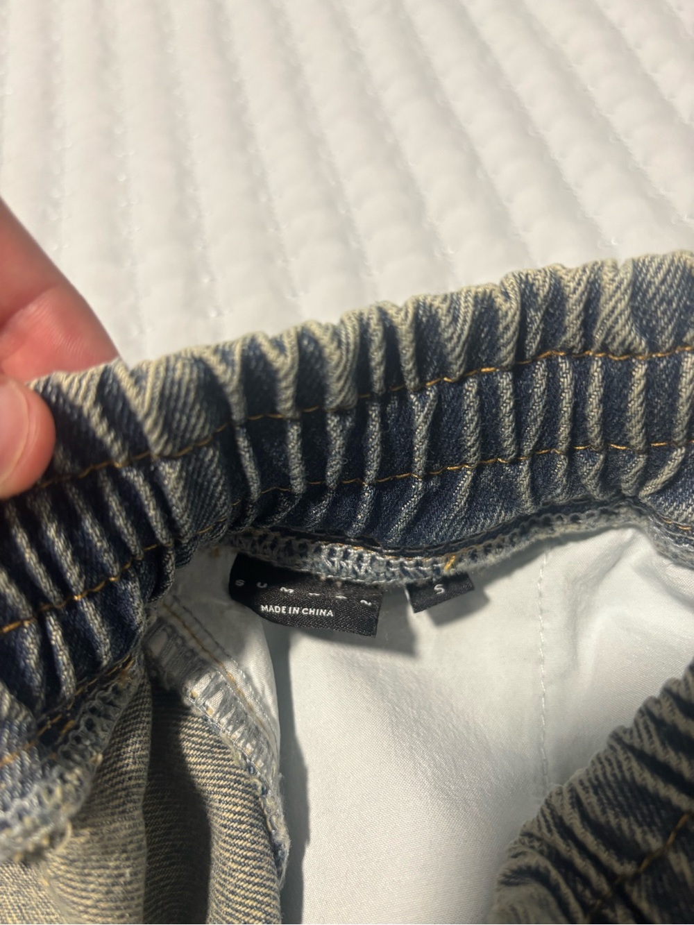 Washed Denim Elastic Jean Shorts - Dark Grey Wash - Picture 3 of 3